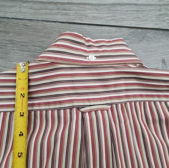 Faconnable men's 100% cotton classique tan gray burgundy striped dress shirt M - Picture 7 of 7
